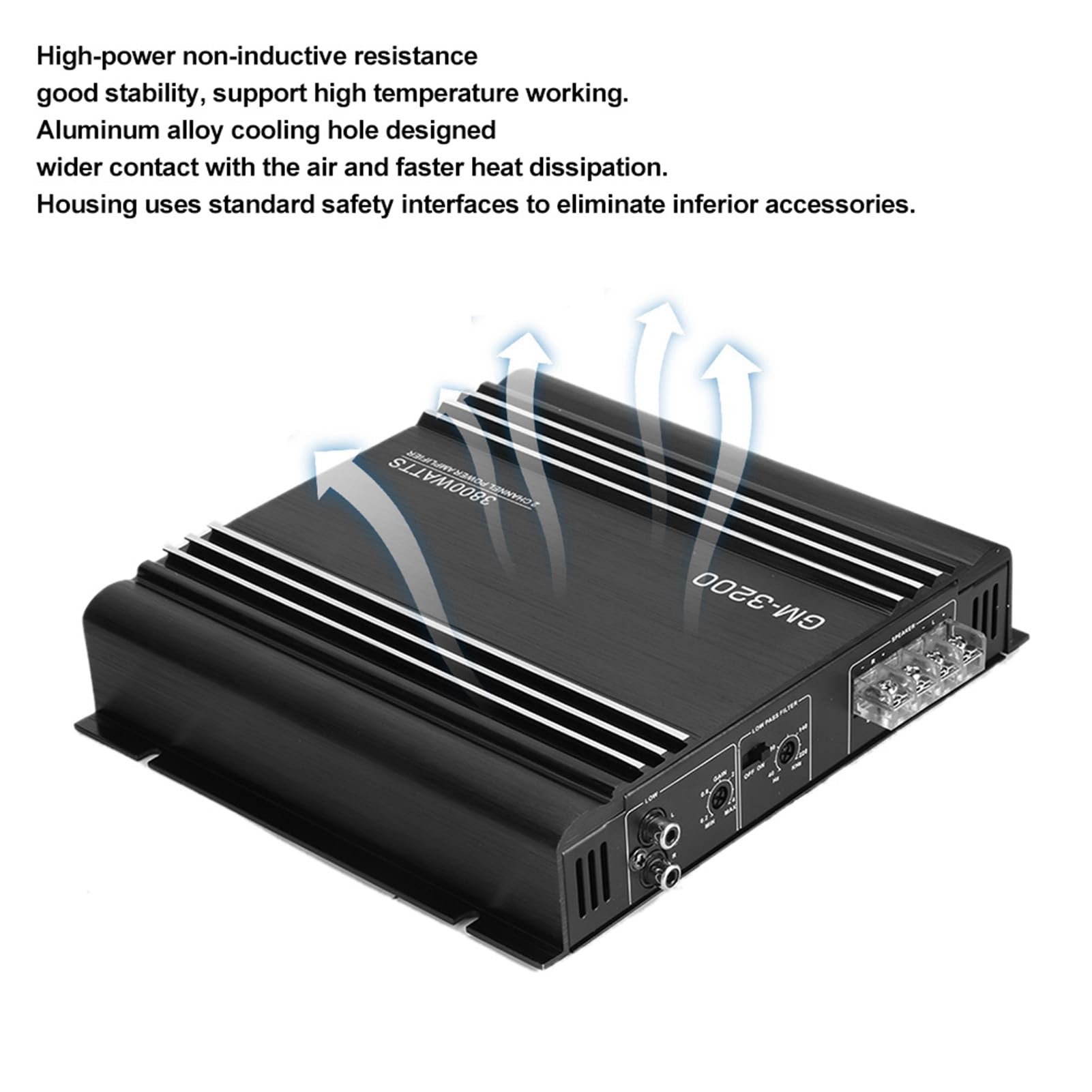 Amplificatore Auto 2 Canali - 3800W Amplificatore Di A 2 Canali 12V Amplificatore Stereo Hi-Fi Per Auto In Lega Di Alluminio Nero