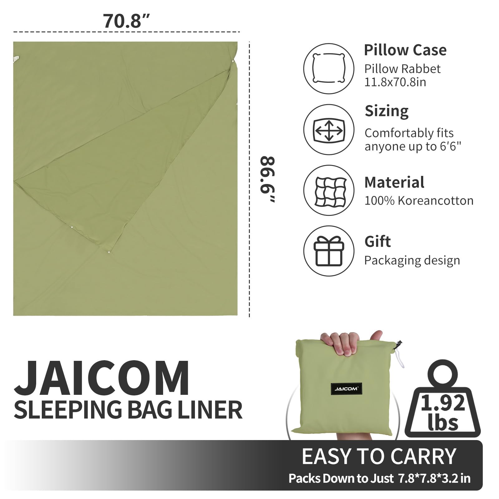 JAICOM Doublure de sac de couchage – Drap de voyage et sac de couchage pour adulte, drap de voyage léger pour camping, hôtel et auberge, extérieur