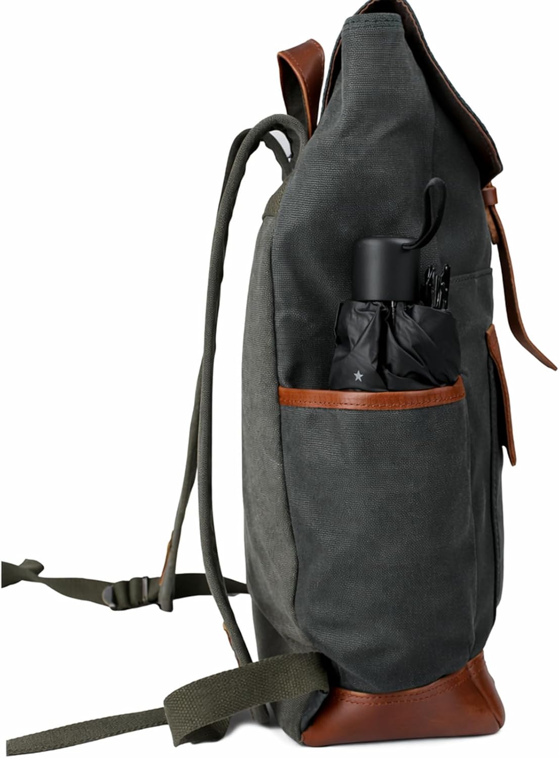 Heavy-Duty Wax Canvas with Top Layer Cowhide Retro Backpack Suitable for Men and Women'S Leisure/Hiking/Traveling/College Canvas Backpack(8431-Army Green) - Image 4