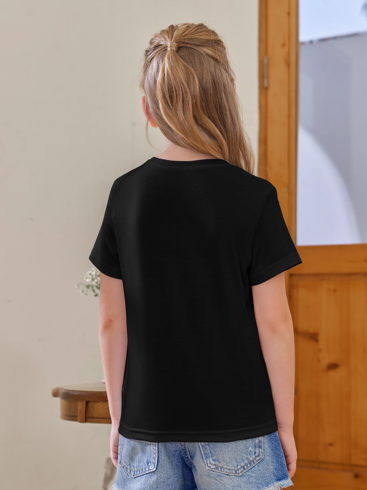 Haloumoning Dziewczęce t-shirty z krótkim rękawem dla dzieci, na lato, okrągły dekolt, do noszenia na co dzień, oversized