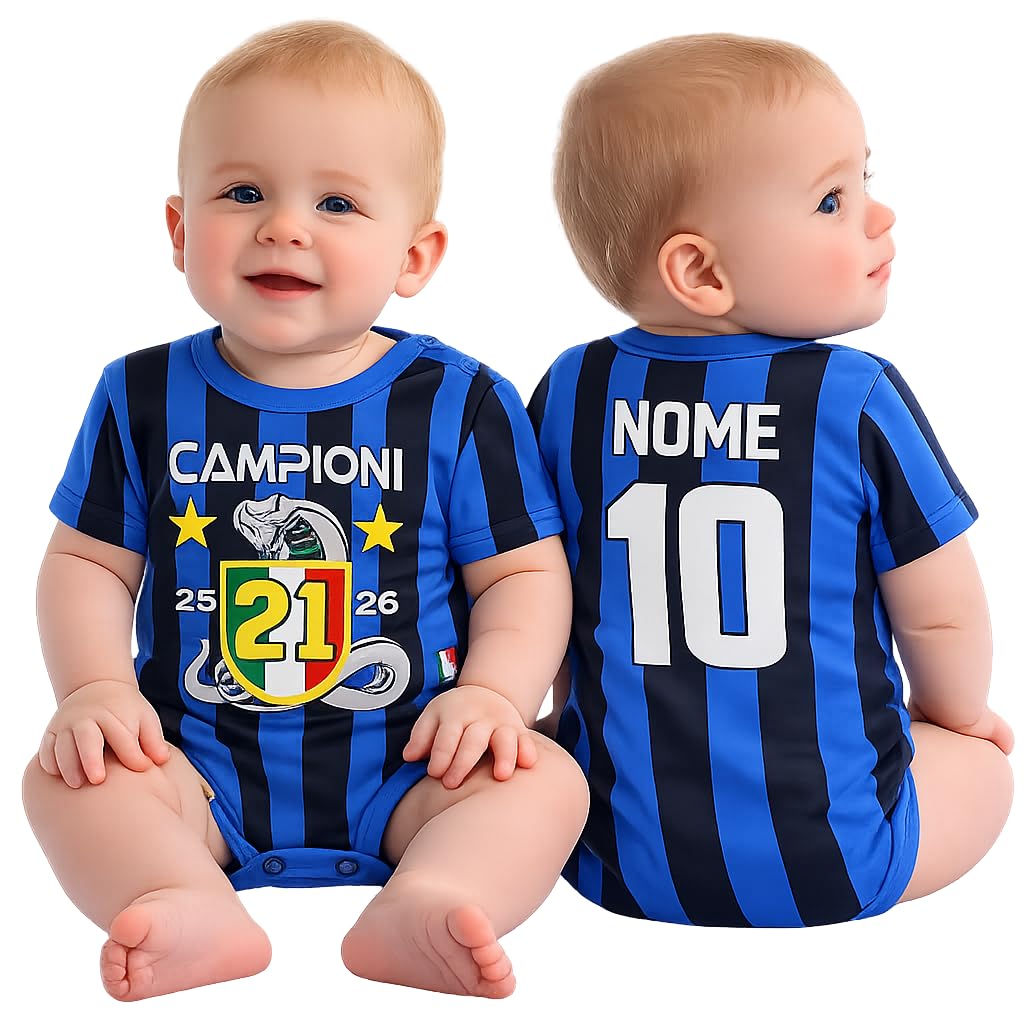 PELUSCIAMO Body Nero Azzurro NeroAzzurri Campioni D'Italia 21 Scudetti 2 Stelle | Personalizzato Con Nome e Numero PS 32768-SCINT-01