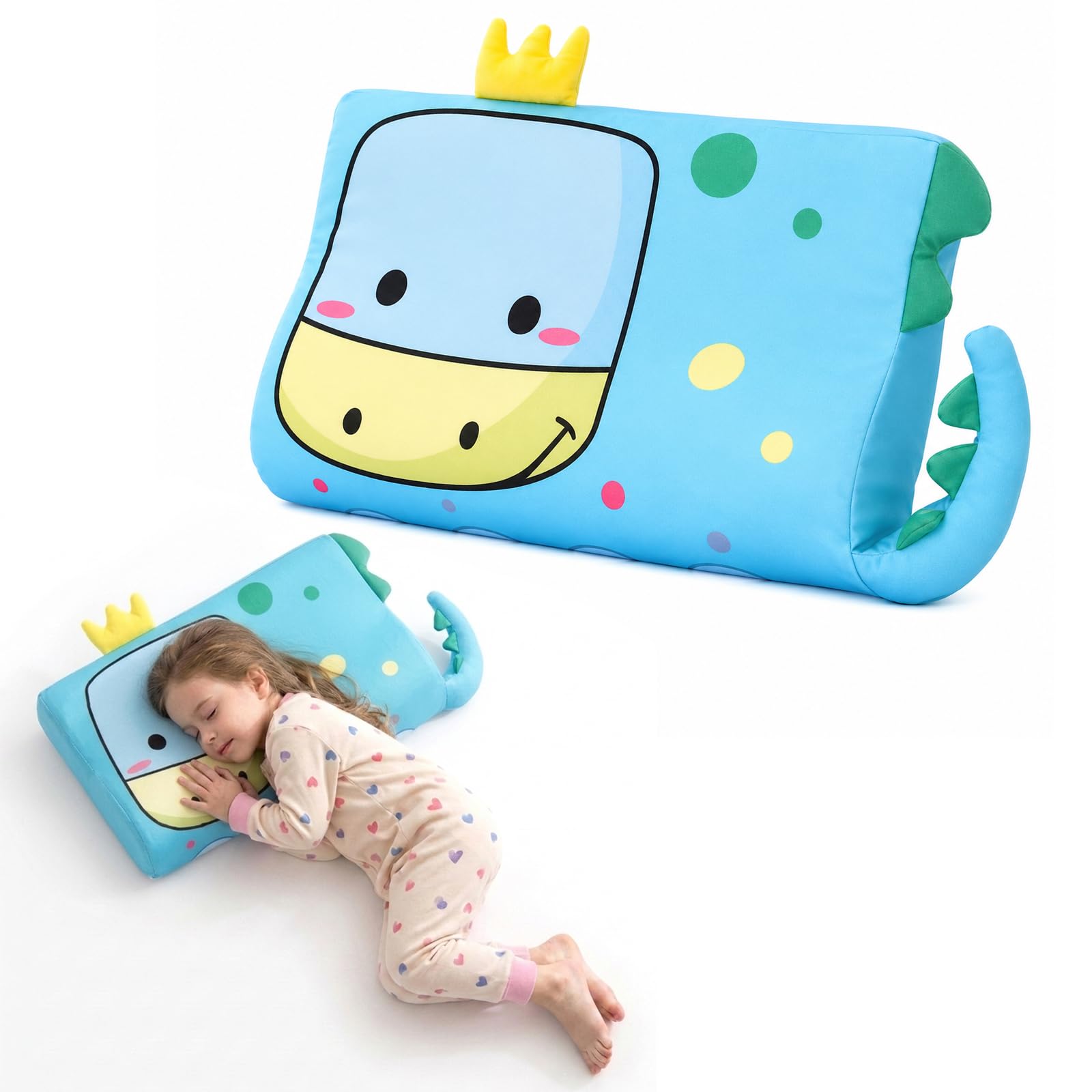 champracer Schlummerkids Kissen, Calmly Kinderkissen, Kinderkopfkissen, Atmungsaktives Ergonomisches Kissen für Jungen und Mädchen mit Niedlichen Tierdesigns (Elefant,45 * 27 * 6 cm)