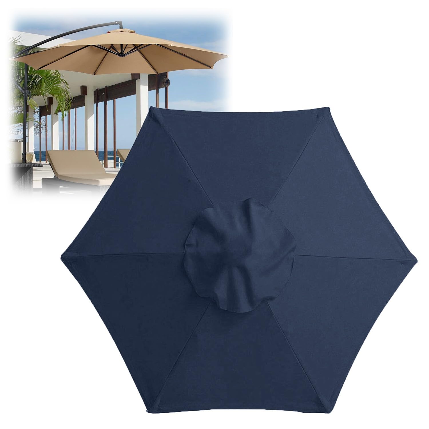 Replacement Parasol canopy 6.5ft/9ft/10ft Replacement Covers Market 6 Ribs/8 ribs Outdoor Patio Umbrella Canopy Cover Garden replacement canopy top (Canopy Only)(Color:Navy,Size:3.0m/10FT(6-ribs))