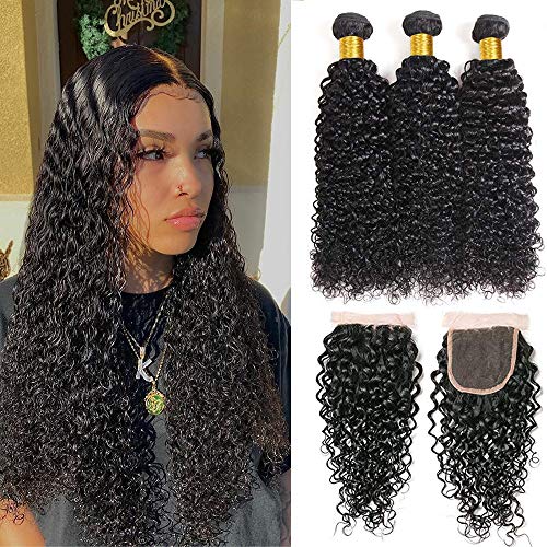 Amazon Com Wet And Wavy Bundles With Closure Water Wave Bundles With Closure Unprocessed Curly Deep Wave Human Hair Bundles Weave Hair Human Bundles And Closure Hair Extensions Human Hair Curly Wave