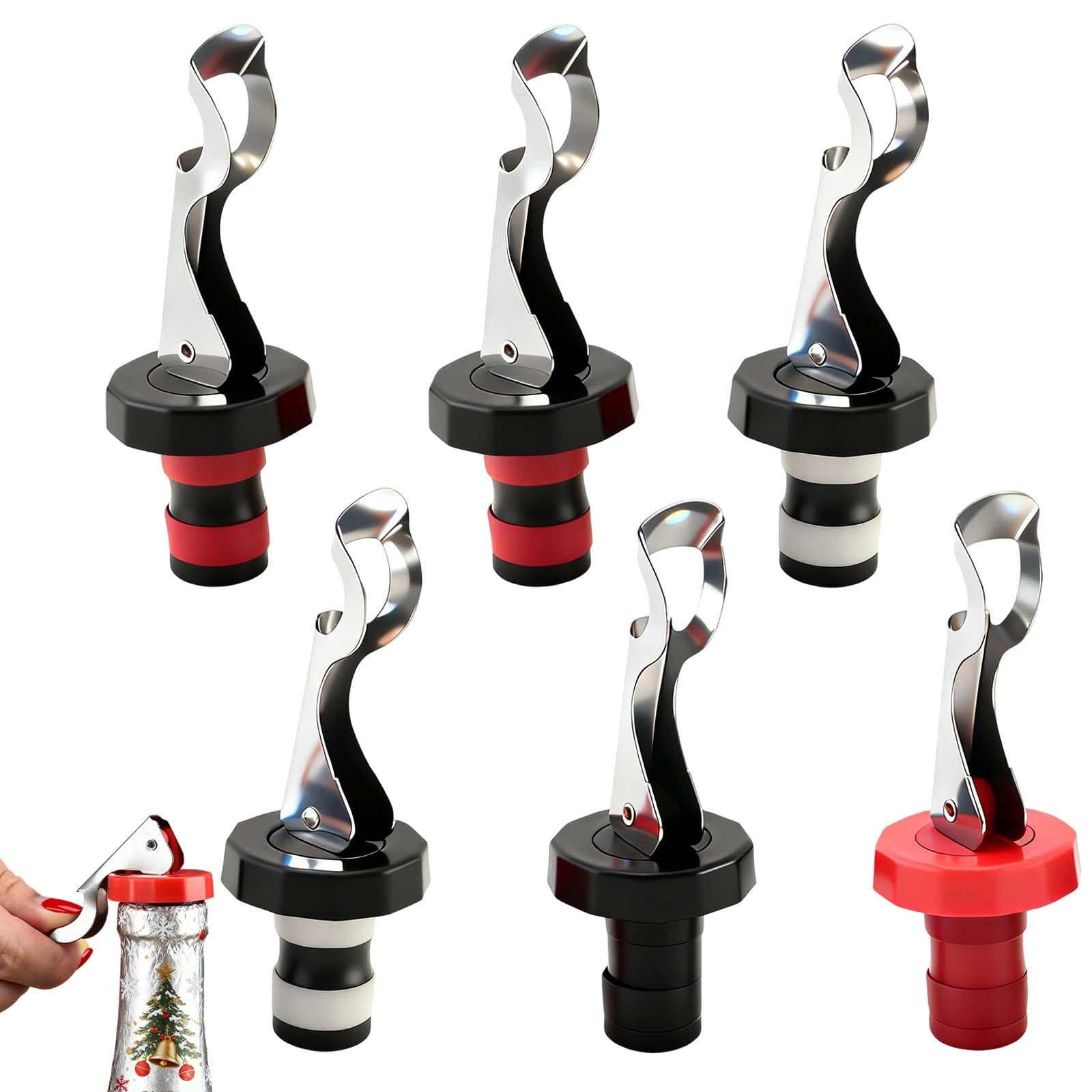 6 Pcs Wine Bottle Stoppers, Champagne Stoppers Reusable Lever Arm Bottle Corks, Airtight Wines Stopper for Wines Bottles Four Colors Wine Accessories, Applicable to Beer Beverage