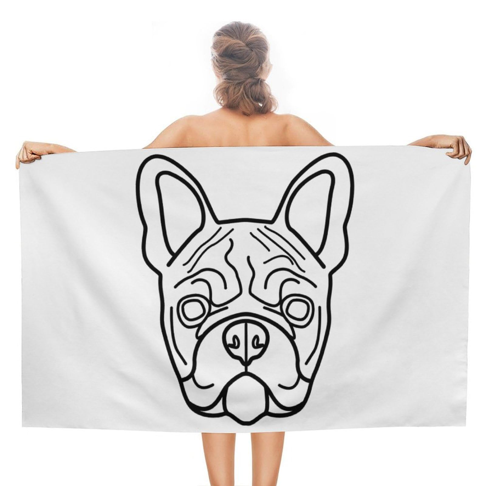 LEDFCVSU Beach Towel, French Bulldog Bath Towel, Absorbent Towel for Swimming, Sports, Travel