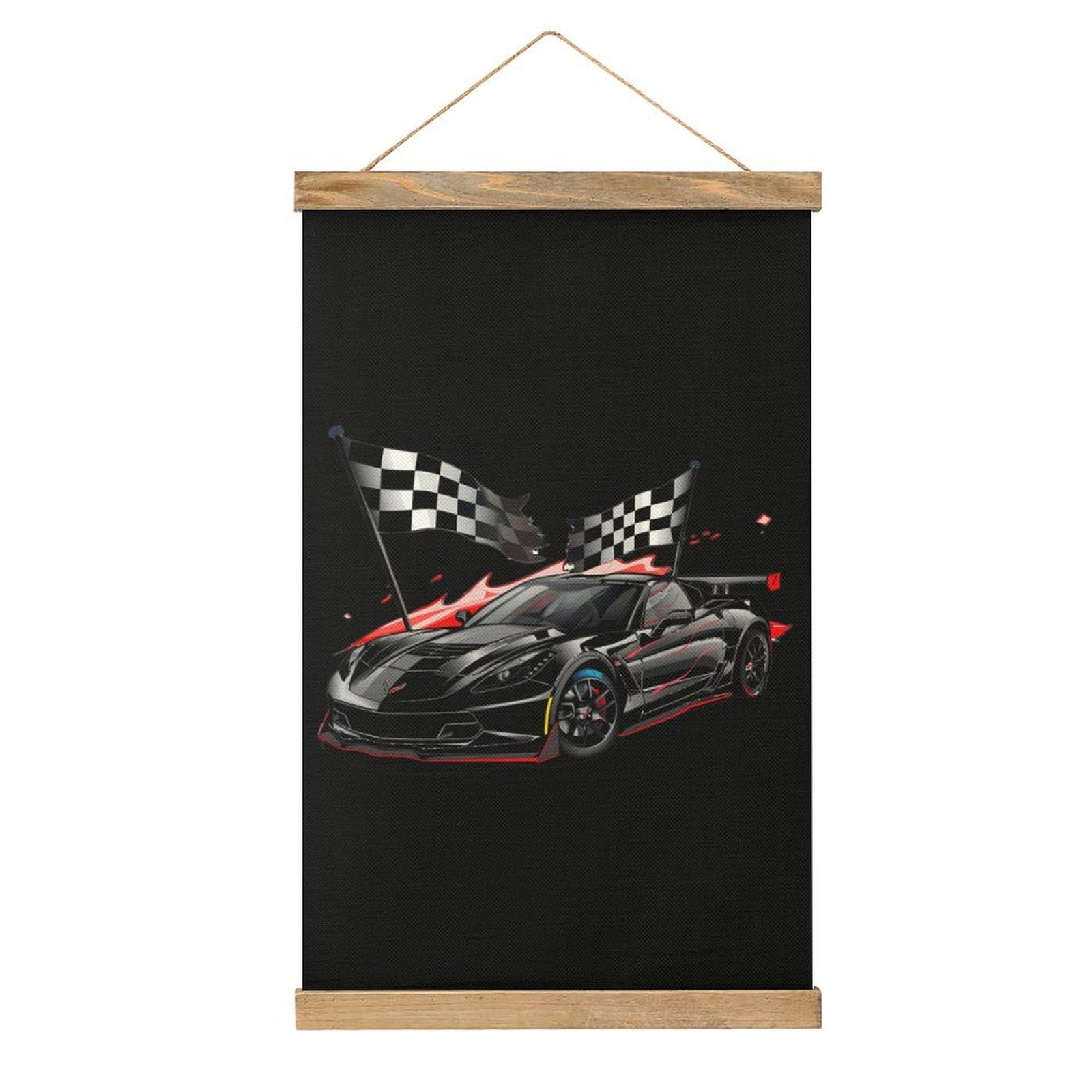 CGSBNGHA Car Racing Automobile Sport Racer Checkered Flag Wall Art Prints Linen Hanging Painting Scroll Paintings Pictures Decor for Home