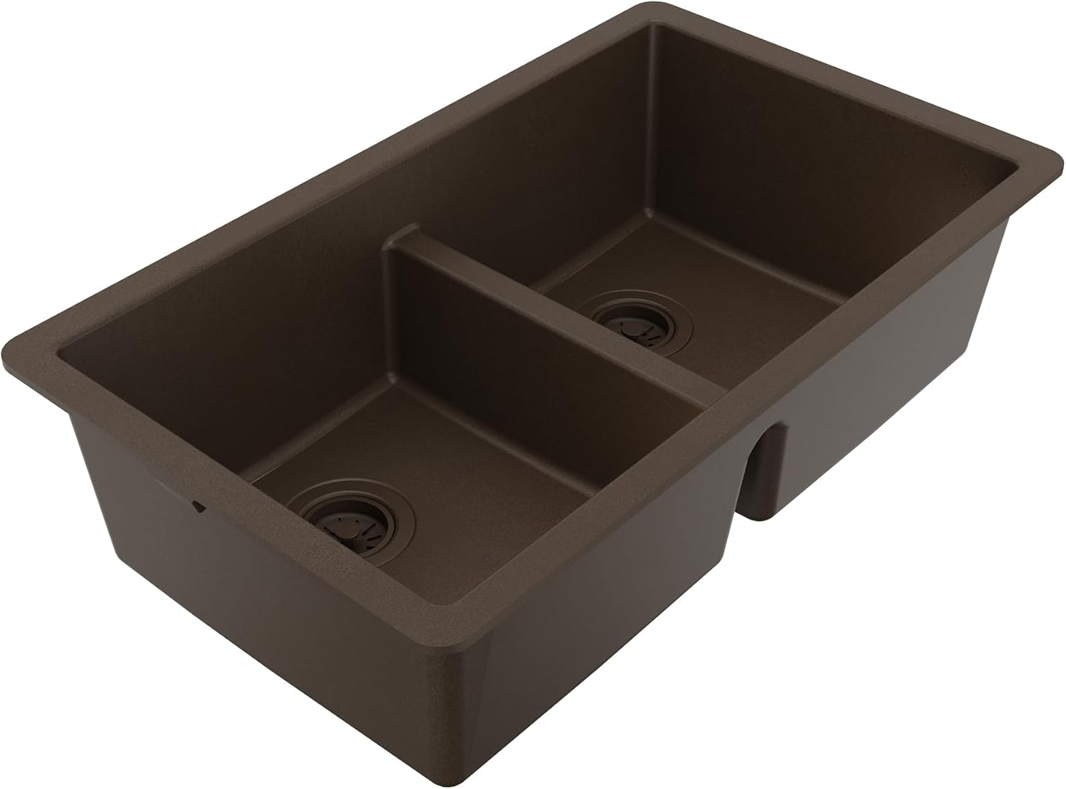 Karran 32" Brown Quartz Composite Undermount Double Bowl Kitchen Sink with Low Divider – 50/50 Equal Bowl, 80% Natural Quartz, 535°F Heat Resistant, Sound Dampening, QU-810