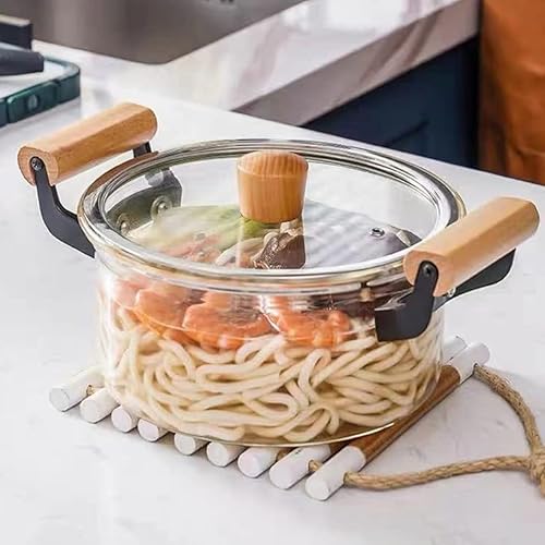 Miniatura 8 de ERINGOGO Olla de cocina de vidrio resistente al calor con tapa olla de cocina de borosilicato de 25 L845 onzas con tapa y mango de madera cacerola
