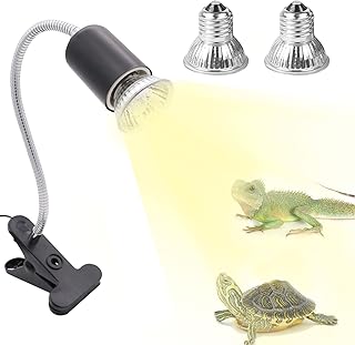 Reptile Aquarium Heating Lamp with Clamp and 360°Adjustable Holder, Dimmable Switch, Basking Heat Lamp for Reptile, Lizard, Turtle, Habitat, 2 UVA UVB Bulbs Included(E27,50W),CE Certified