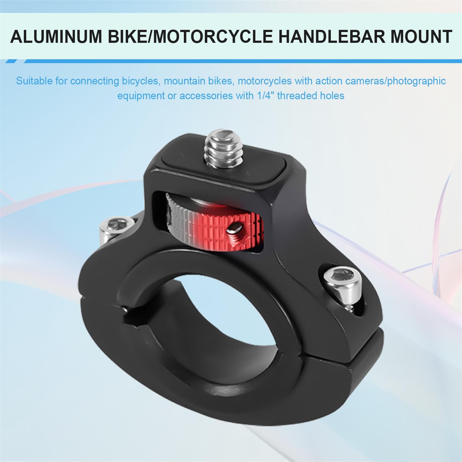 PEUTIER Support de Caméra de Moto, Aluminium Rotatif à 360 Degrés Anti-Retour Support de Pince de Vélo Support de Guidon de Moto pour GoPro Insta360 DJI Osmo et Lumière de Remplissage (22-32mm)
