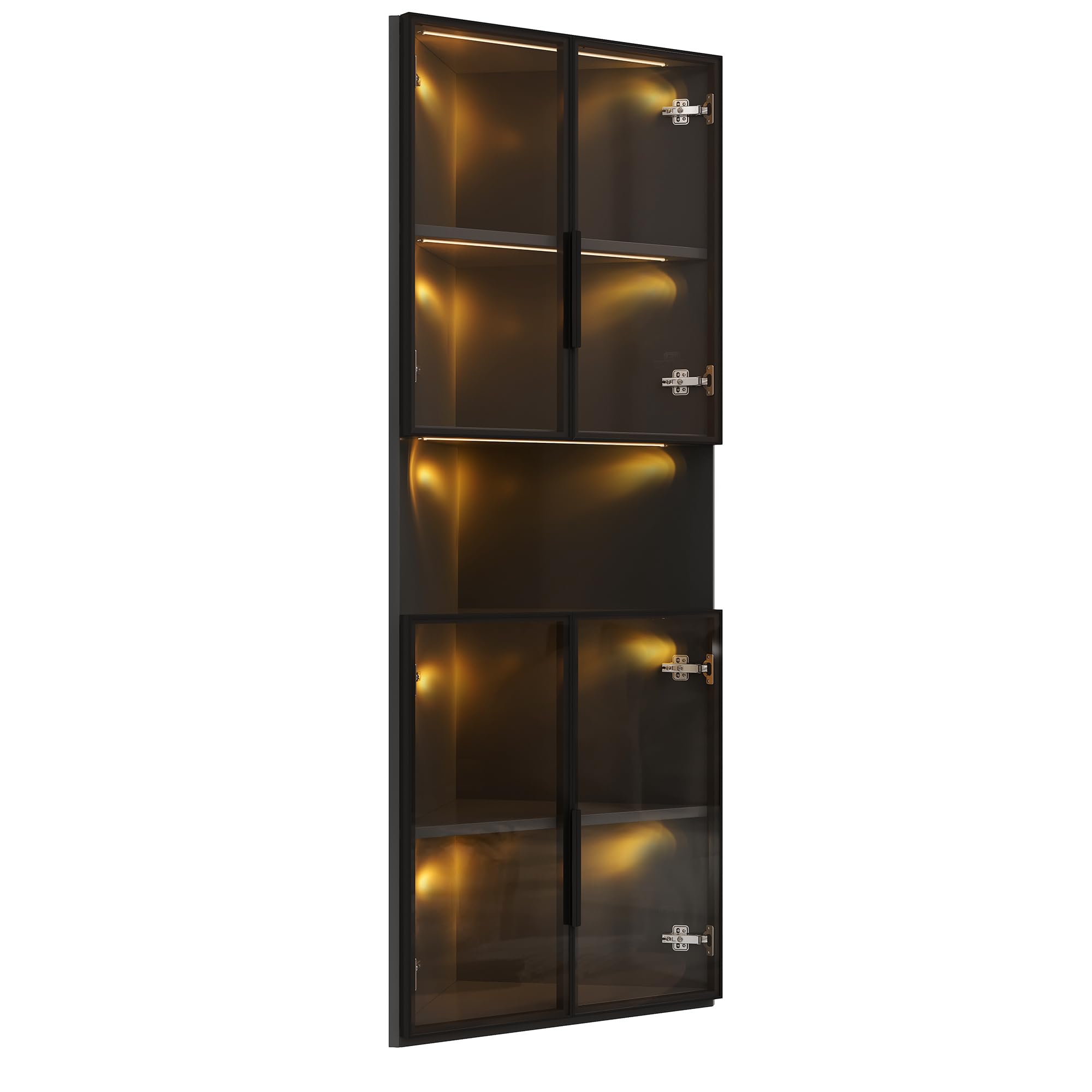 Trójkątna witryna 62 x 32 x 160 cm – czarna szafka narożna ze szklanym frontem, oświetlenie LED, otwarty obszar środkowy, szafka na przedmioty kolekcjonerskie, szklanki i dekoracje
