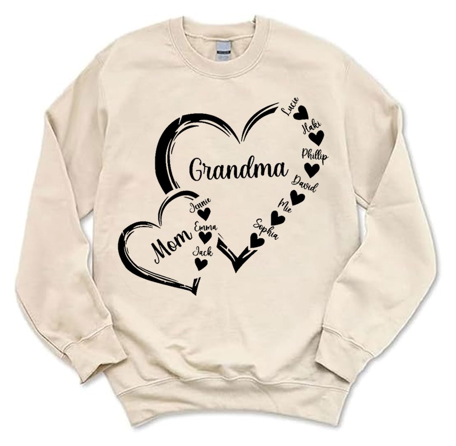 NAZENTI Personalized Mom Grandma Grandkids Hearts Sweatshirt Grandma Sweatshirts for Women Birthday Gifts for Mom Grandma
