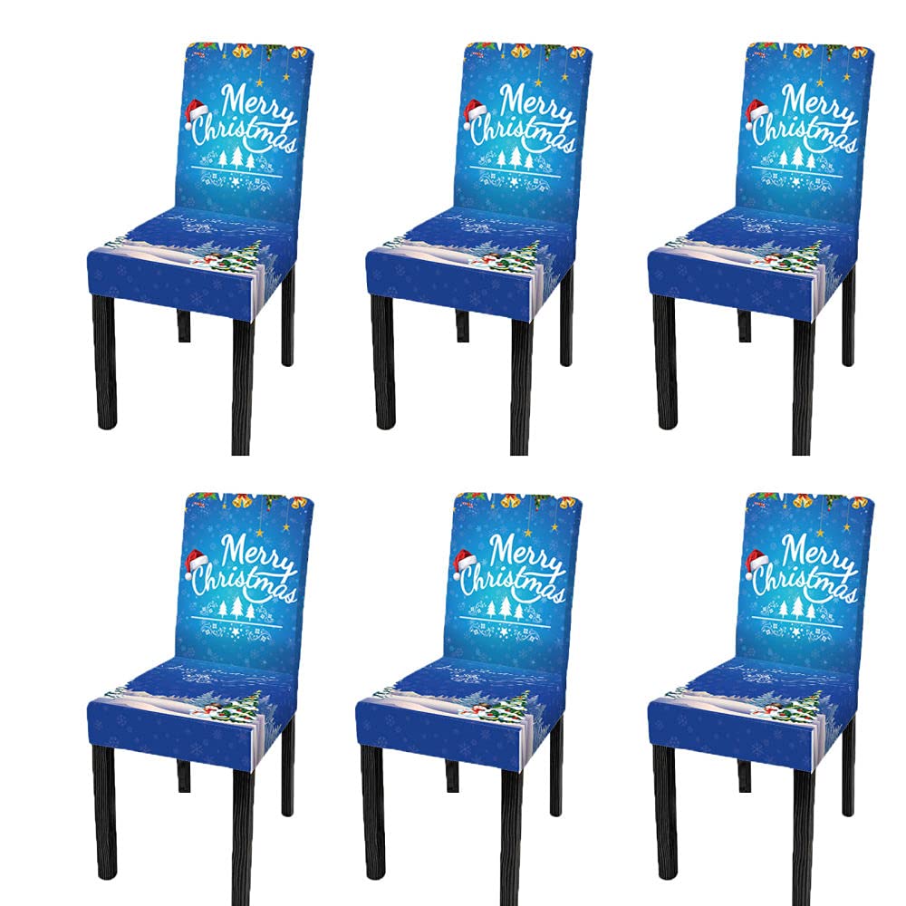 Housse de chaise de cuisine lavable et amovible au motif Joyeux Noël bleu