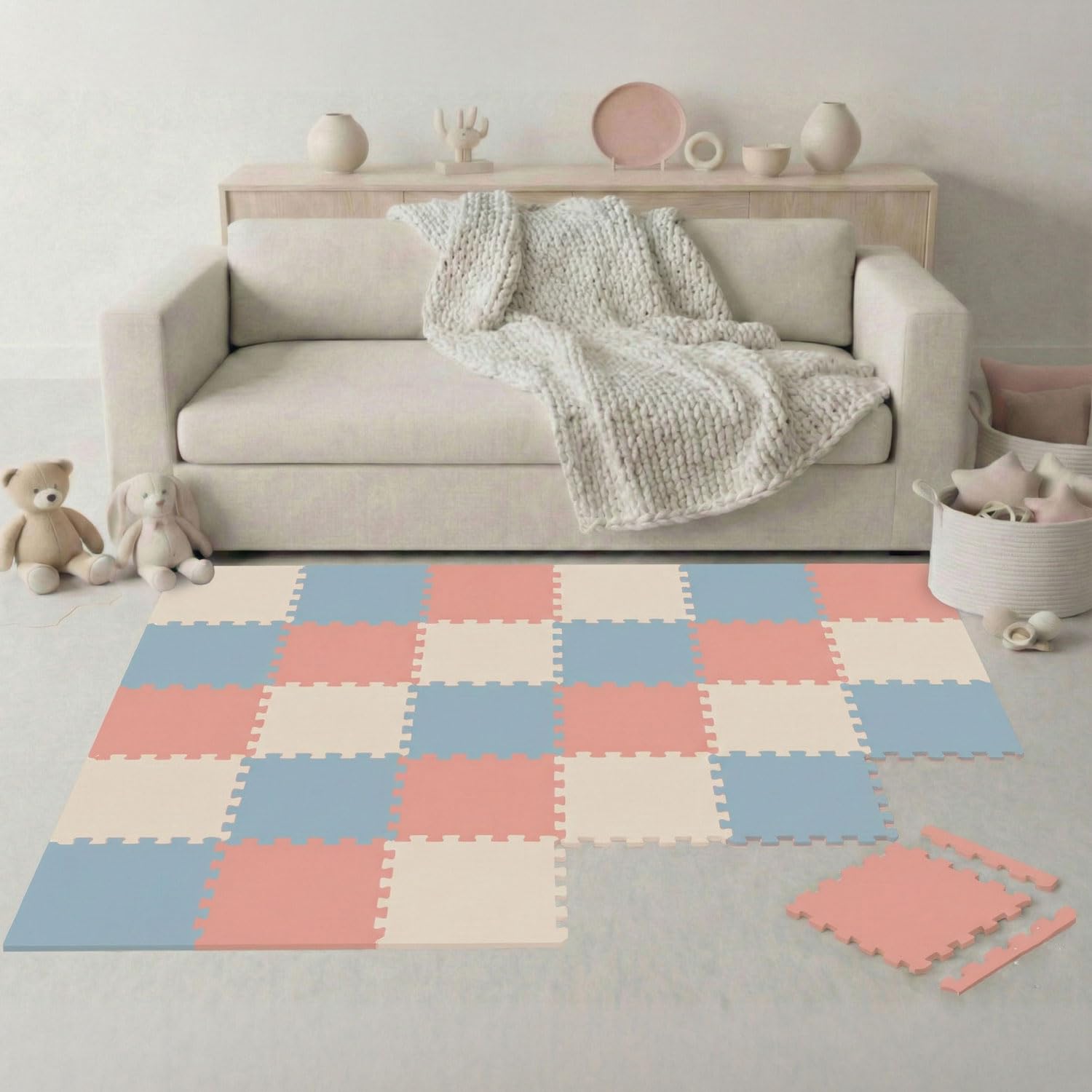 LittleTom 27 Pezzi Tappeto Puzzle per Bambini - Certificato TÜV - Piastrelle EVA con Bordi 30x30 cm - Pavimento Morbido e Antiscivolo - Superficie Puzzle Protettiva per la Cameretta e Gioco a Terra