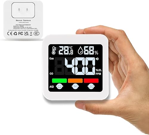 Detector de gas y CO 4 en 1 enchufable con temperaturahumedad, detector de gas natural, propano y metano para el hogar, RV y apartamentos (1,