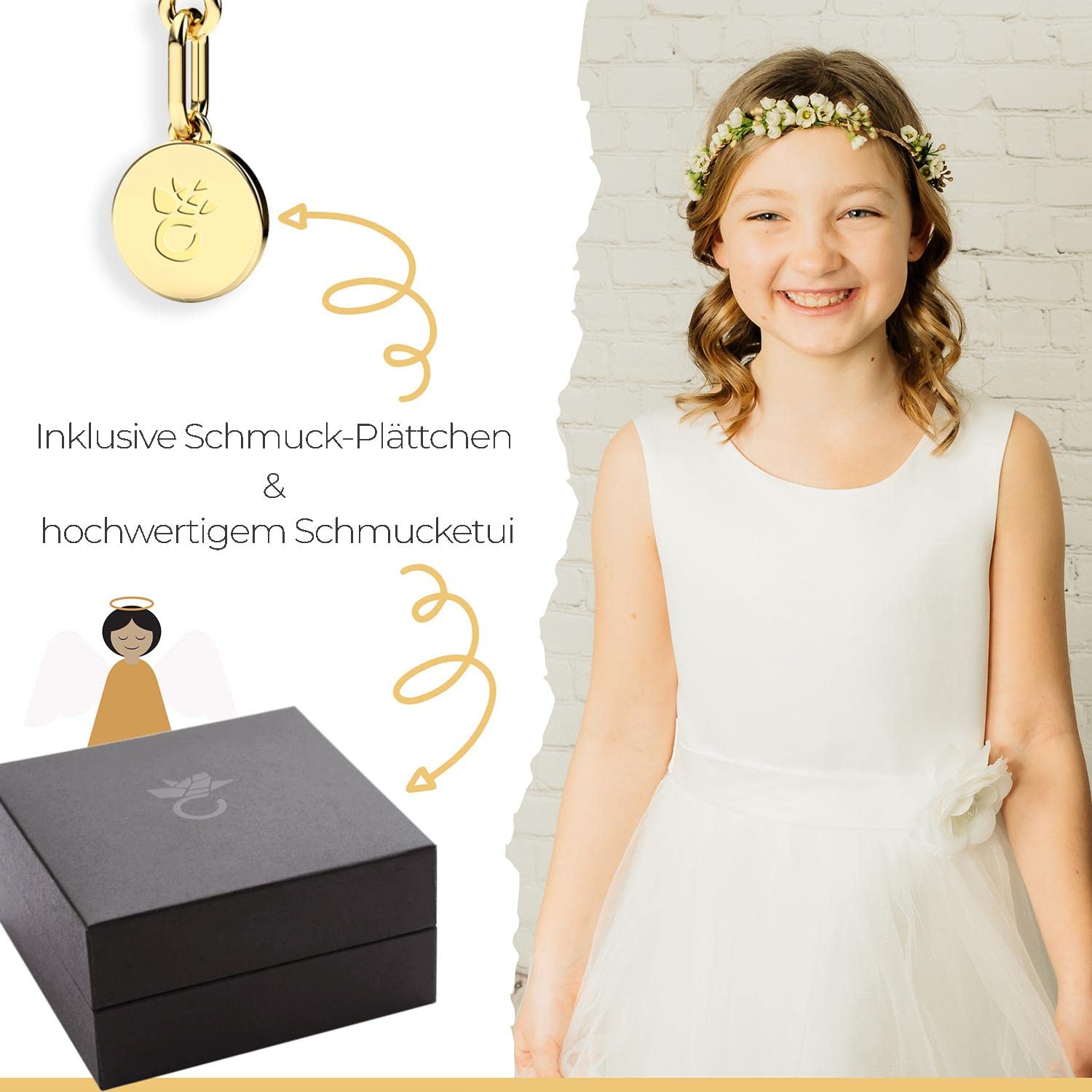 Kreuz Kette Taufkette Mädchen Junge Baby Gold (Silber 925 vergoldet) | Halskette mit Kreuzanhänger klein Kreuzkette Kinder, Schmuck Geschenk zur Geburt Taufe Kommunion Taufgeschenk Patenkind