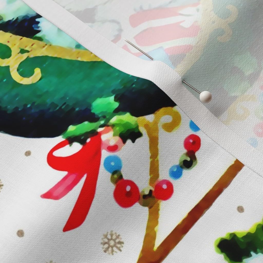 Spoonflower Fabric - Christmas Xmas Trees Snowflakes Cats Kittens Bells Vintage Retro Printed on Petal Signature Cotton Fabric by The Yard - Sewing Quilting Apparel Crafts Decor