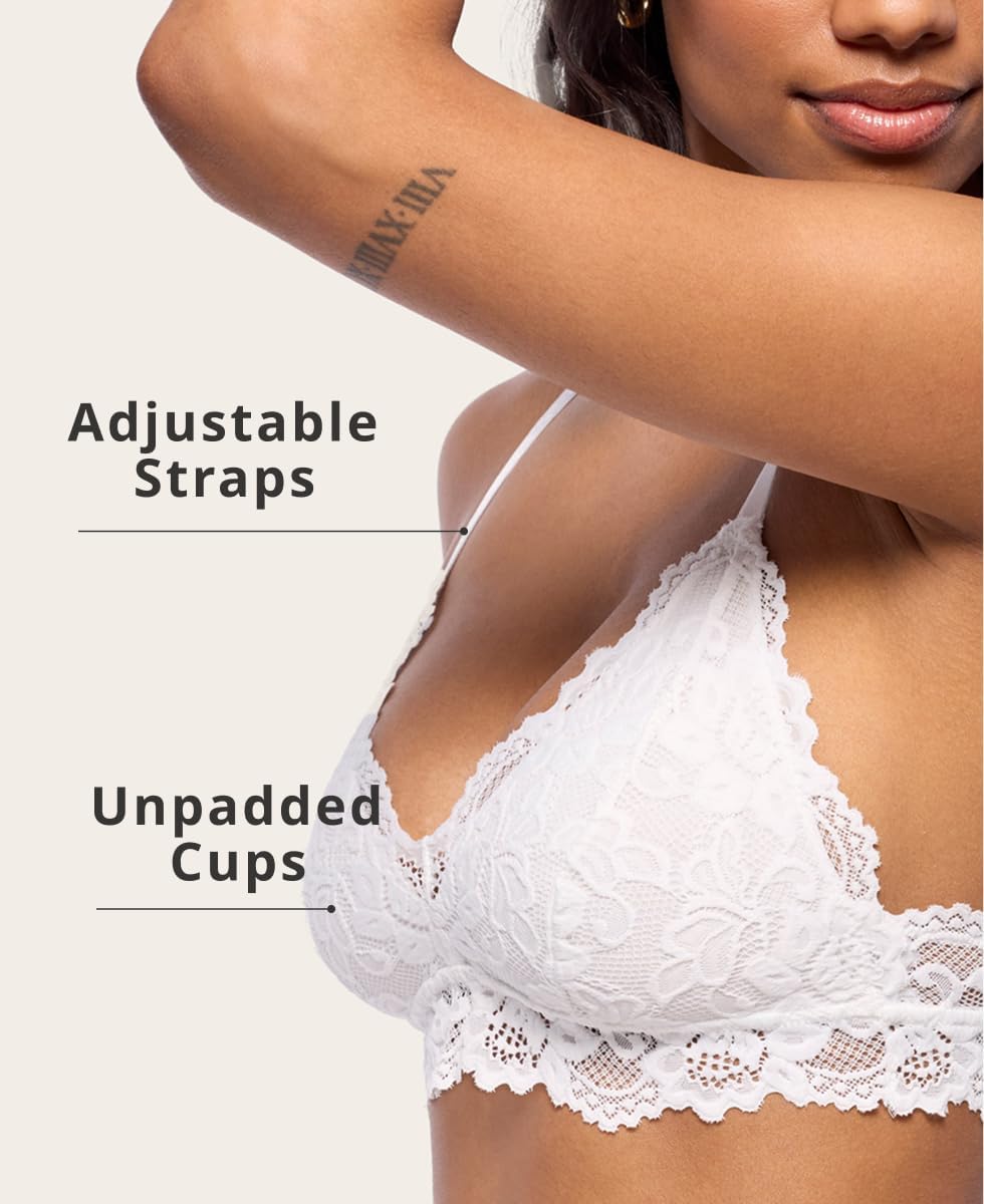Katie Triangle Bralette for Women, Unpadded and Unlined Wireless Bra, Perfect Adjustable Everyday Lace Lingerie - Image 4