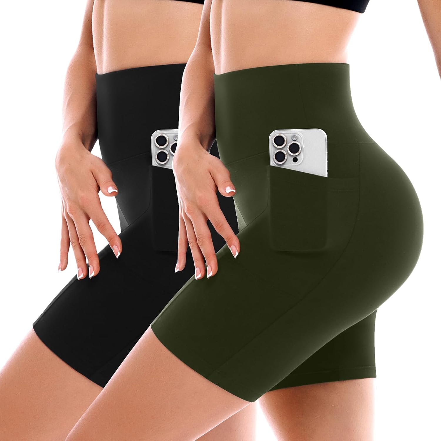 SINOPHANT 2 Pack Biker Shorts for Women with Pockets High Waisted
