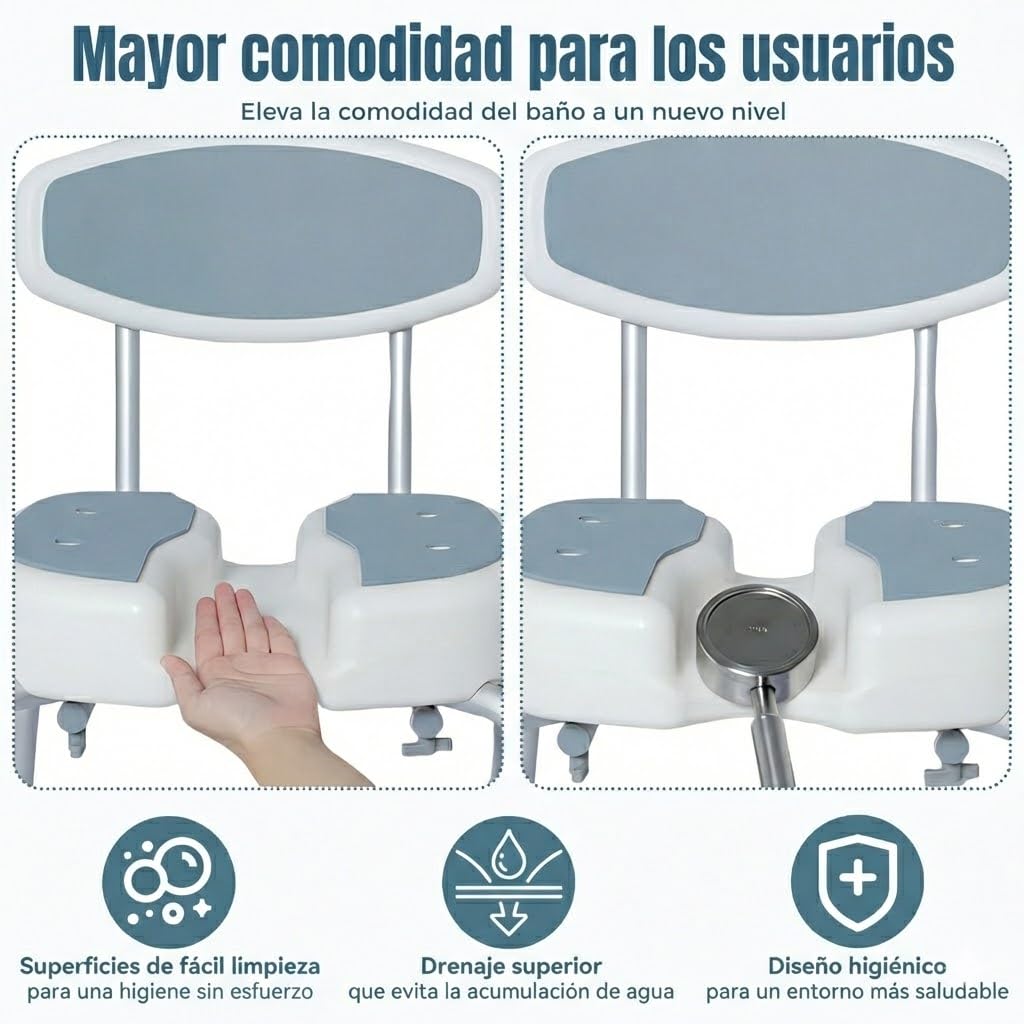 Taburete de Ducha para Personas Mayores, Silla para Ducha Antideslizante Silla de Baño Aluminio Altura Ajustable con Brazo Extraíble, hasta 136 kg