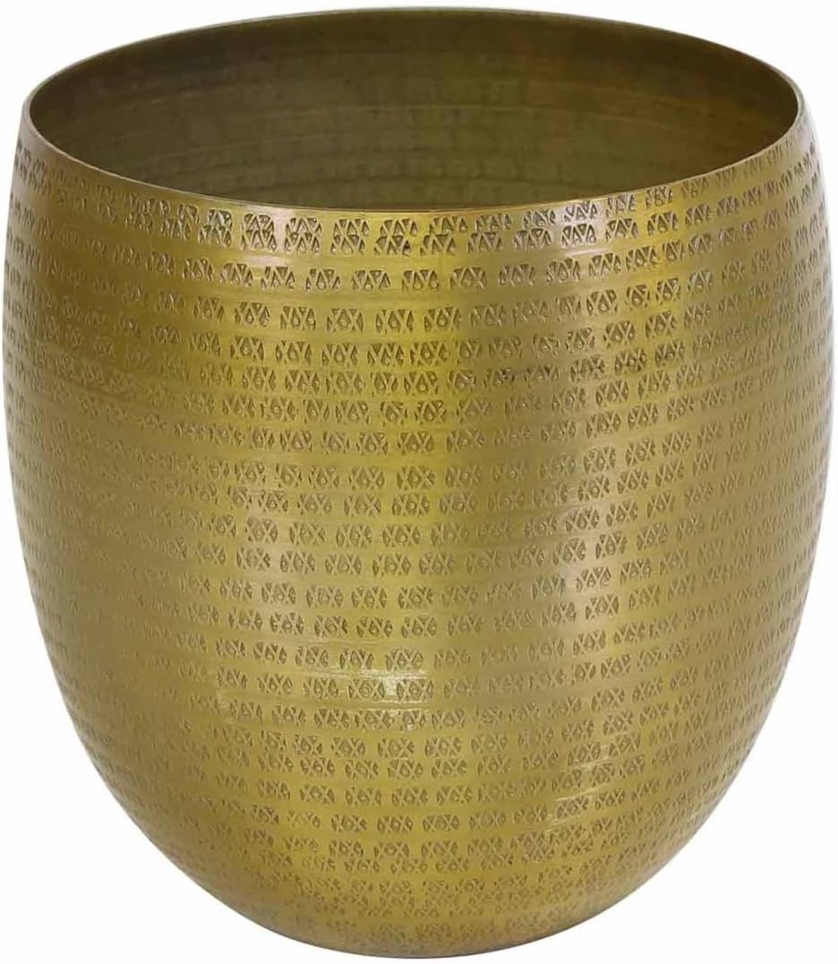 Casa Moro Oriental Vega M Flower Pot, Gold, 29 x 30 cm, Round Aluminium Planter Decorated with Hammered Finish, Boho Metal Flower Pot ABK703