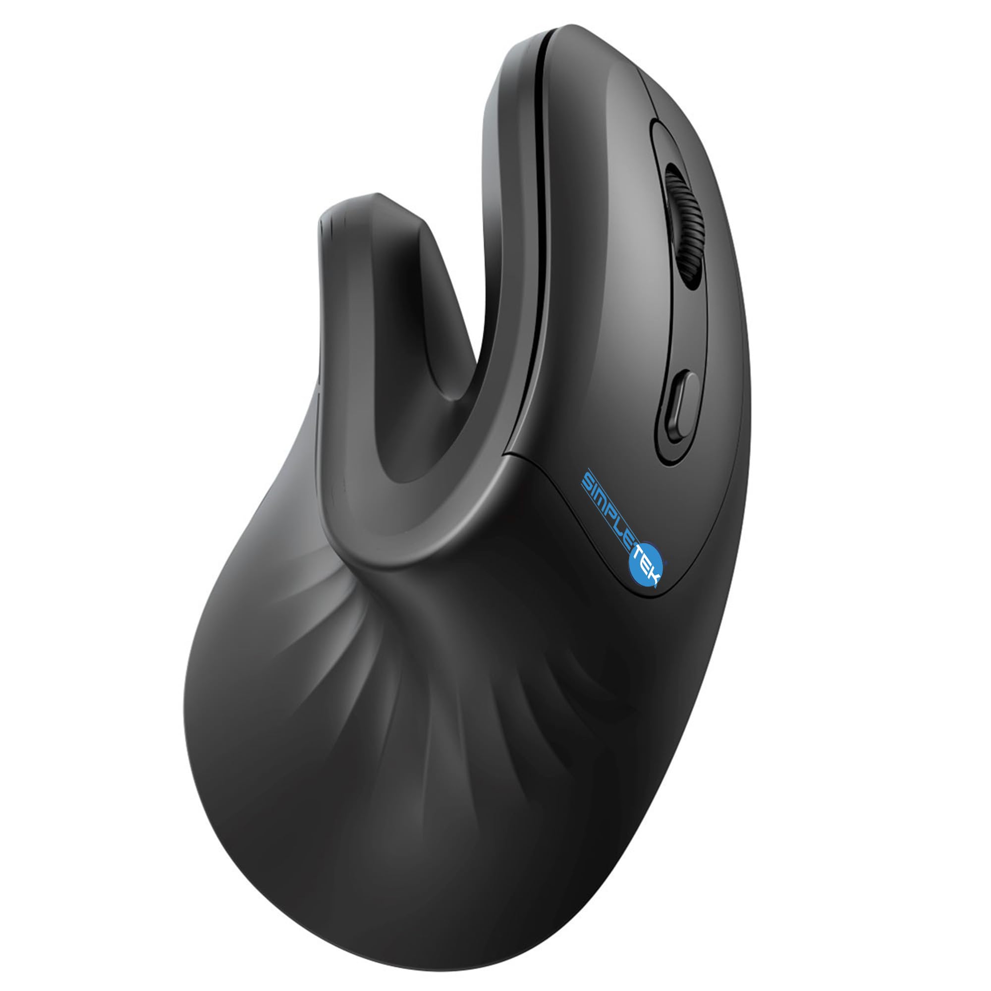 SIMPLETEK - Mouse Verticale Ergonomico Wireless - Senza Fili 2.4GHz - DPI Regolabile fino a 3200-6 Pulsanti - Design Nero- Ricevitore USB Incluso