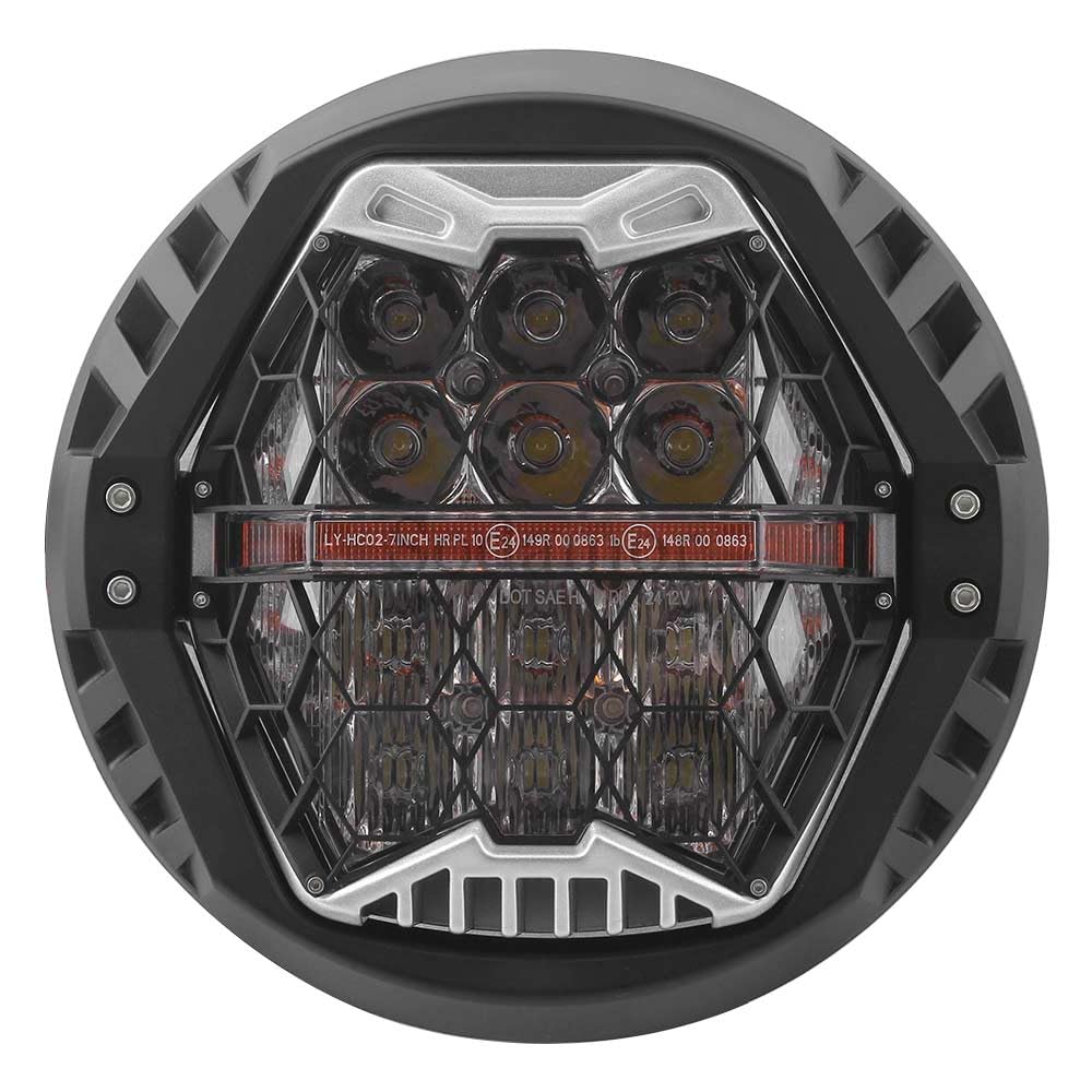 TrichTu Mount 7“ Honeycomb Led Headlight Fit For Harley 1994-2017 Touring 2012-later FLD Softail Fat Boy Yamaha,DOT and Emark Approved,Black