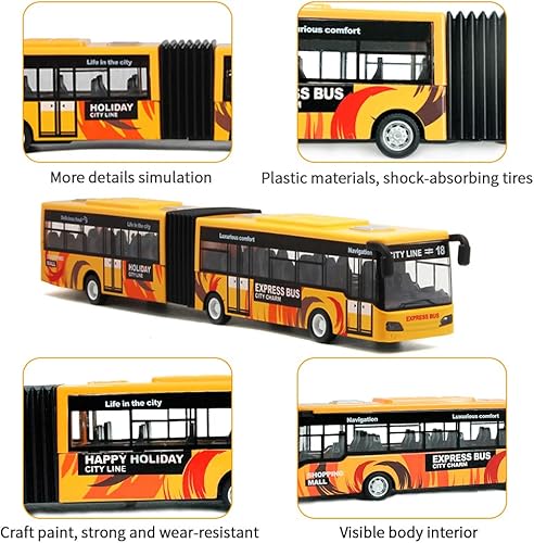 Miniatura 5 de Crelloci Autobús urbano de juguete para niños, vehículos de aleación fundida, autobús eléctrico articulado Metro con sonidos y luces, modelos de