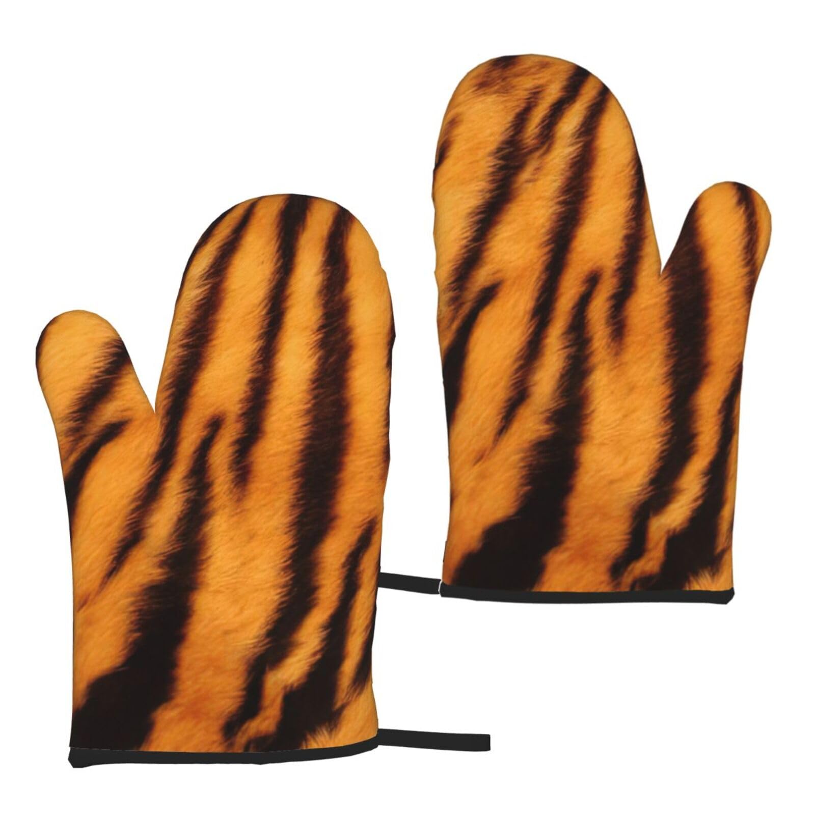 Nimongt Women's Black Tiger Striped Pattern Print Adults Universal Fit Heat Resistant Oven Gloves Reusable Cooking Outdoor Grilling