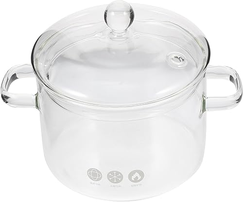 Kichvoe Cacerola de vidrio transparente con tapa y asas, olla de cocción transparente, olla a fuego lento, utensilios de cocina de vidrio para