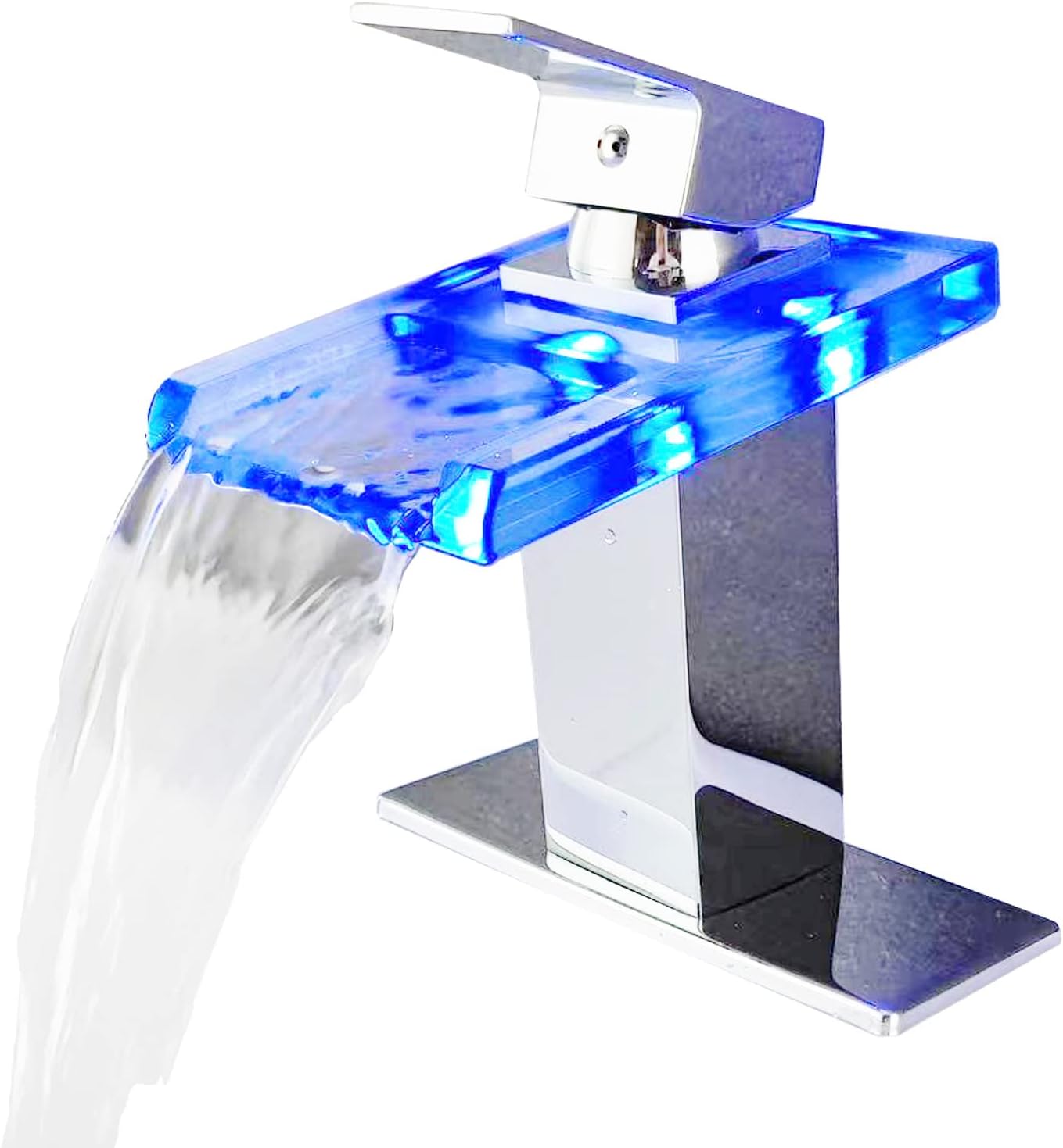 LED Bathroom Faucet,Brass Waterfall Bathroom Faucets,Open Glass Spout