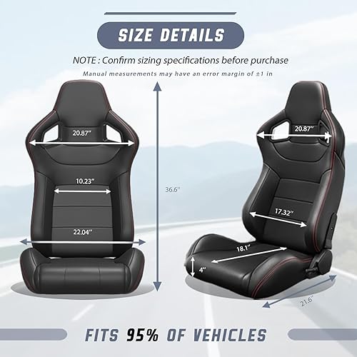 Miniatura 3 de 2 asientos universales de carreras con deslizadores de doble bloqueo, 1 par de asientos de cubo de cuero de PVC con dos almohadas para reposacabezas