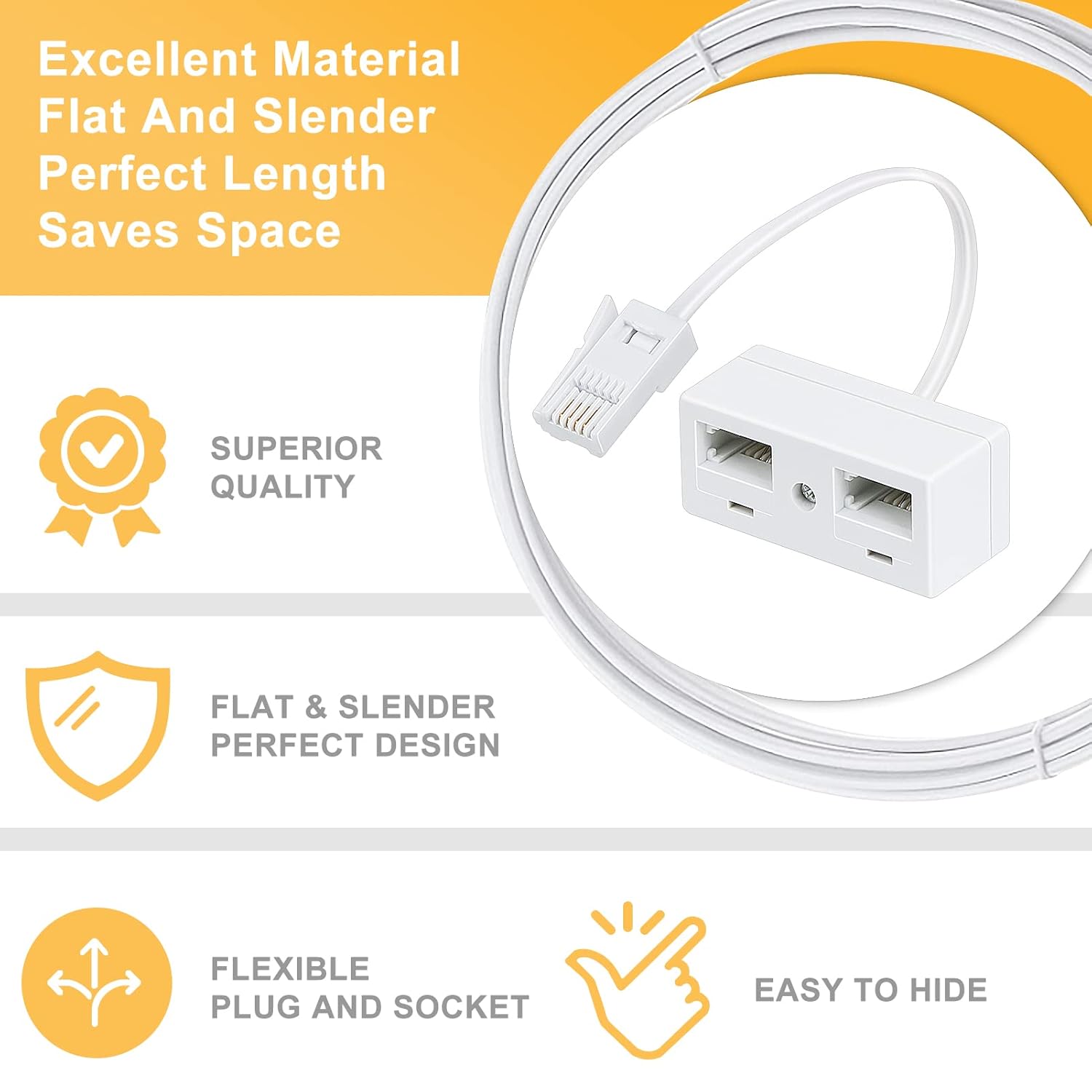 Telephone Splitters, 2 Way BT Phone Socket Adapter, RJ11 BT Plug Male