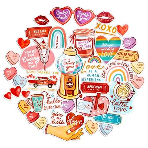 Navy Peony Sweet Valentine's Day Love Sticker Pack (31 Pieces) - Cute, Waterproof, Durable | Pride and Conversation Heart Stickers for Scrapbook, Journal, and Gifts Cover