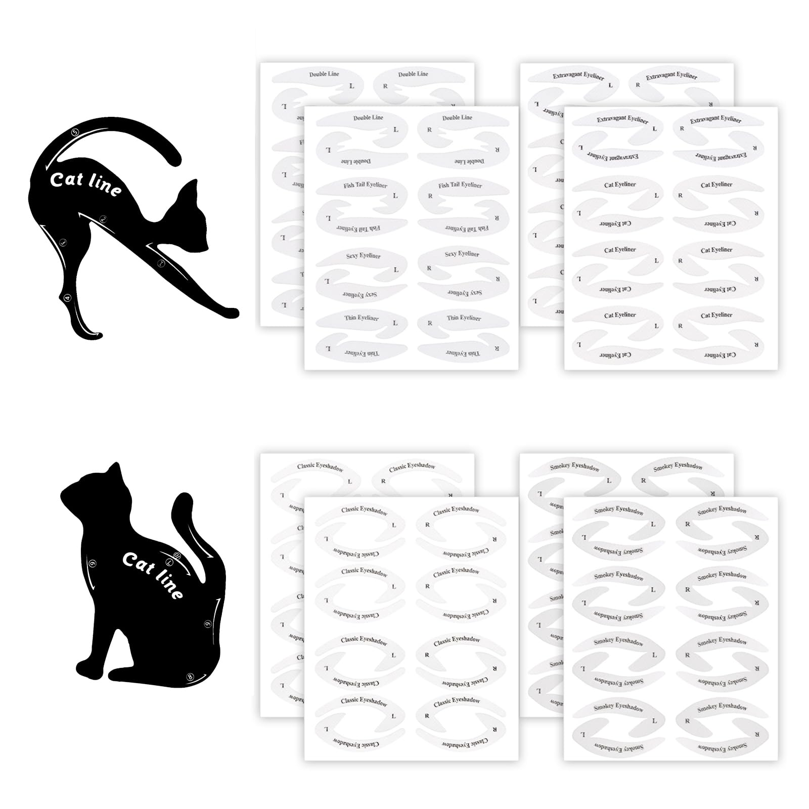 Scettar Plantilla para Delinear Ojos, 10 Plantillas de Maquillaje para Ojos Pegatina, Cat Eyeliner Plantilla, Plantilla para Sombra de Ojos Rápida y Ahorra Tiempo para Principiante