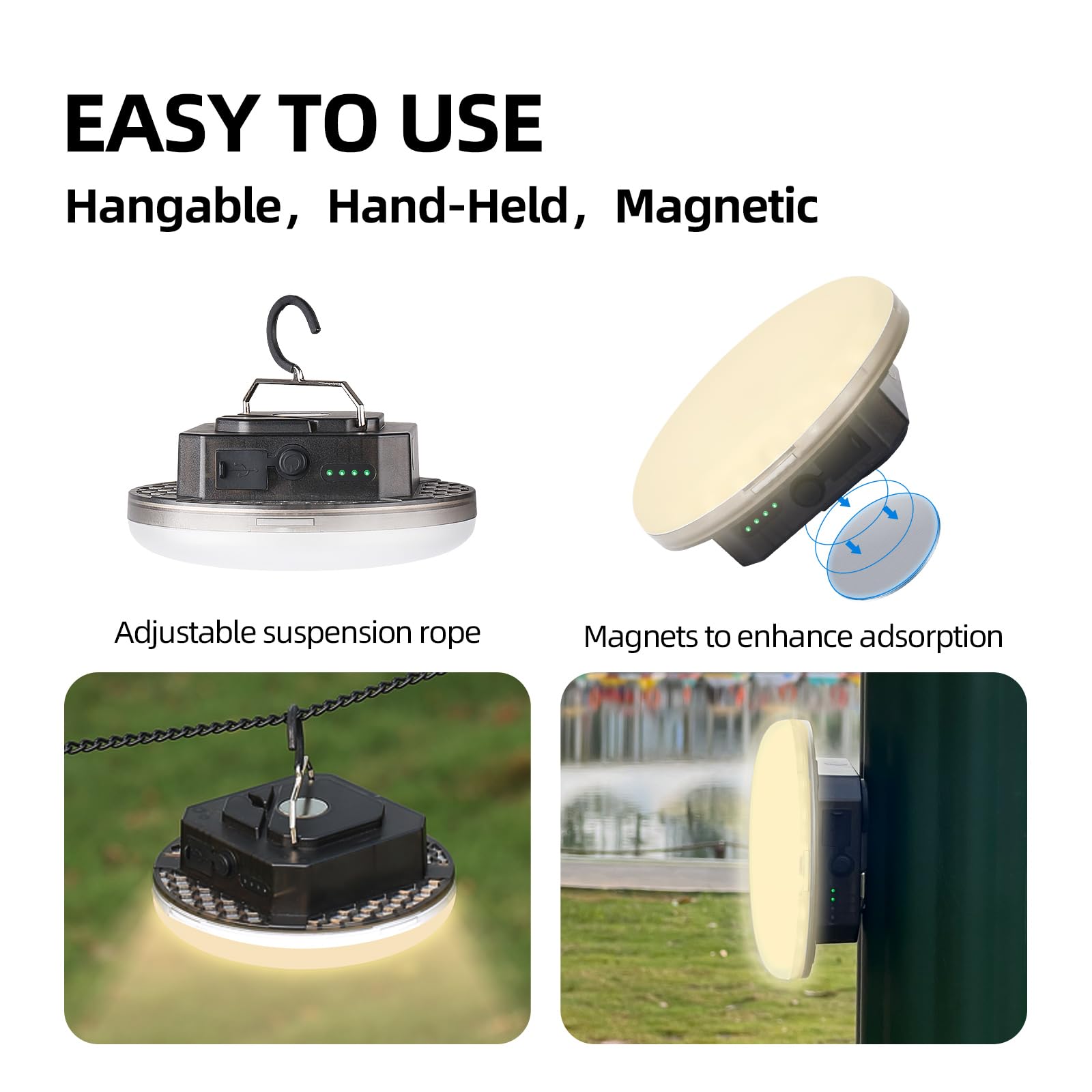 Lanterne de camping à suspendre 10 500 mAh (45 W) - Lampe d'urgence pour tente - 4000 lm - 3 modes - Étanche IPX5 - Étanche - Pour la marche, l'escalade, le travail - Lampe de camping rechargeable