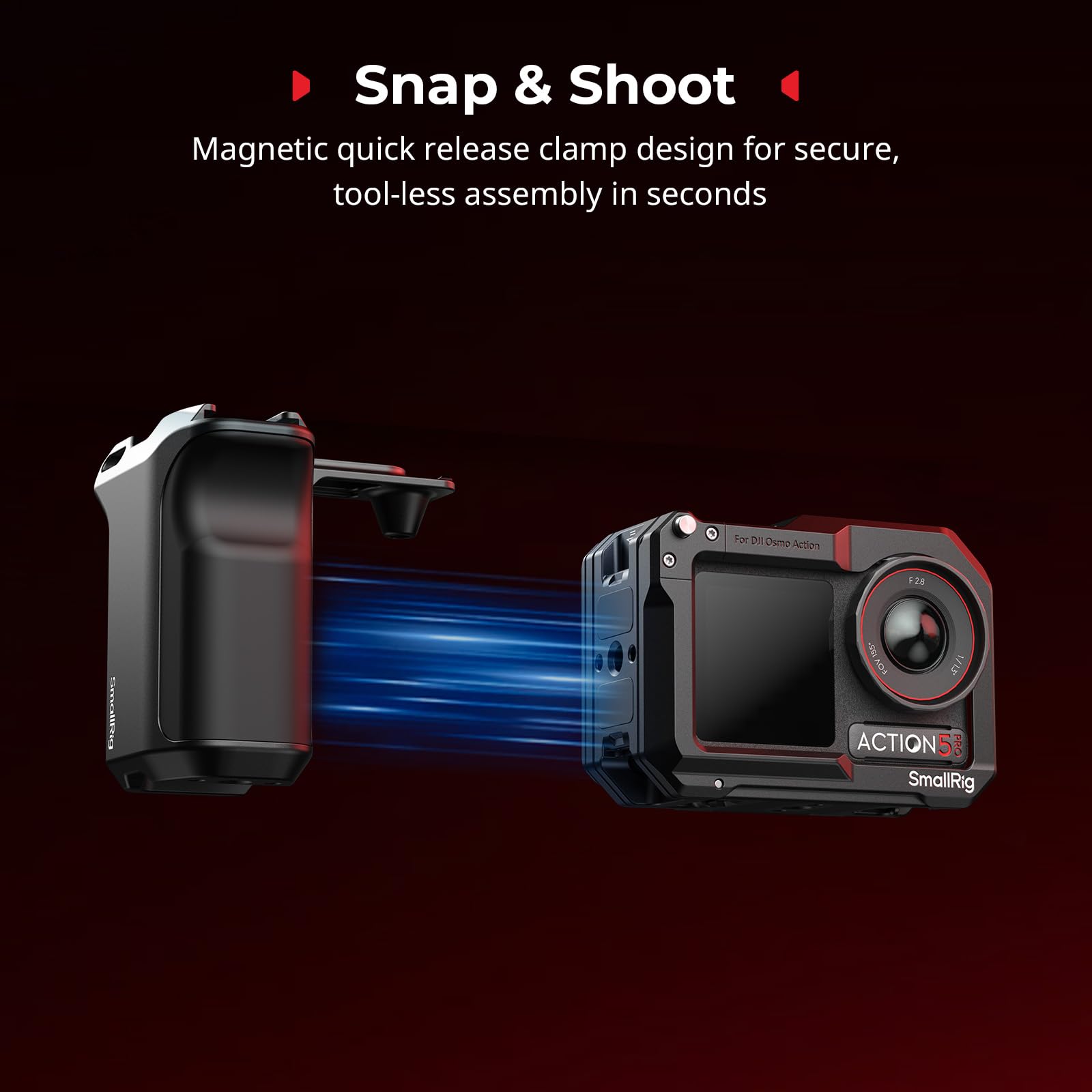 SMALLRIG Zestaw uchwytów do DJI Osmo Action 5 Pro/4/3 z klatką, uchwyt do ulicznej do DJI, szybkie zwalnianie, przycisk migawki, stopka zimna, pasek na nadgarstek, otwór z gwintem 1/4 cala - 5602
