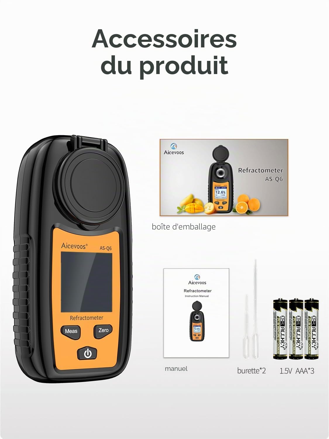 Q6 Réfractomètre Brix numérique, refractometre Sucre, refractometre Alcool Compensation Automatique de la température Réfractomètre Brix Gamme 0-35%，±0.2% Précision