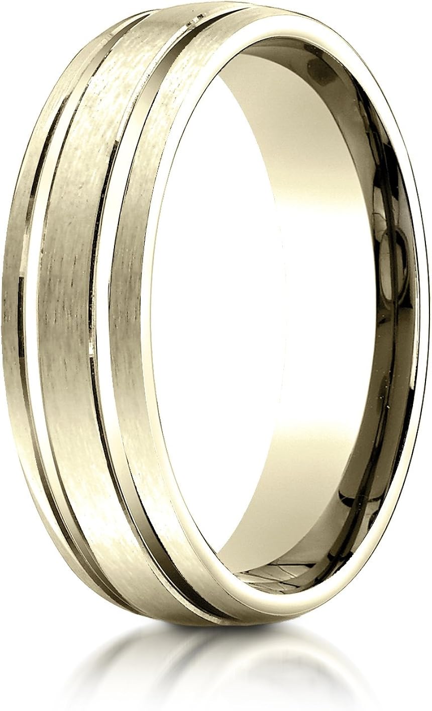 Benchmark 10K Yellow Gold 6mm ComfortFit SatinFinished w/ Parallel Grooves Carved