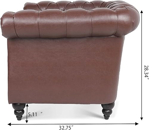 Vista 4 de LEVNARY Leather Chesterfield Chair, Mid-Century Modern Single Sofa Chair, Tufted Upholstered Rolled Armchair for Home Bedroom Reading Room