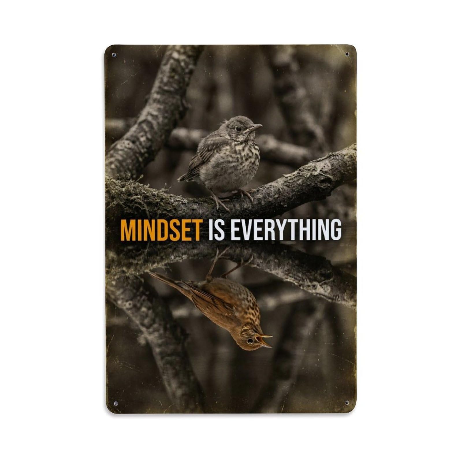 Olhnbad Style Thrush Bird Mindset Is Everything Motivational Quote Metal Tin Sign