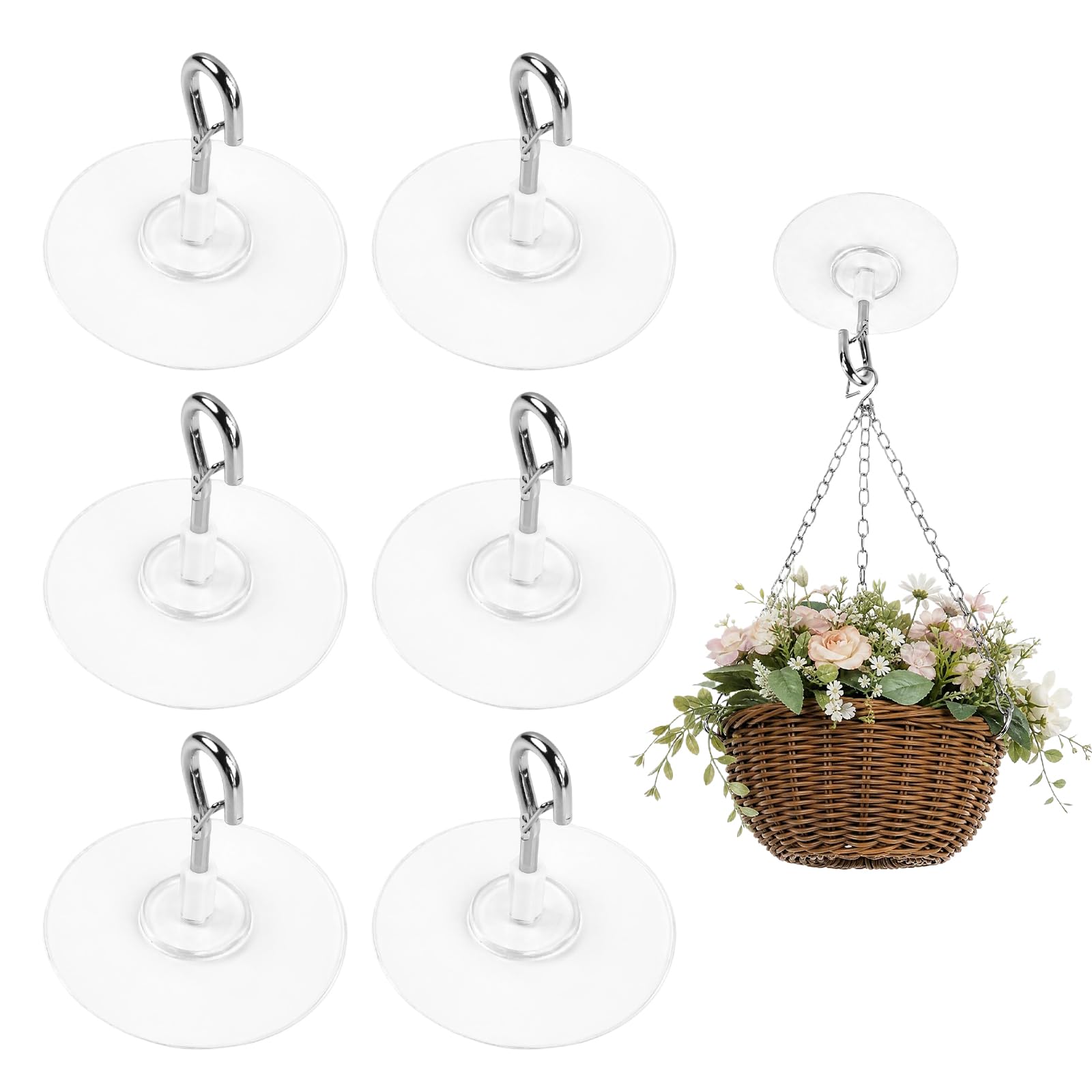 Kemay Heavy Duty Adhesive Ceiling Hooks for Hanging Plants, 6 PCS No-Drill Sticky Ceiling Hooks, Strong Self-Adhesive Hooks for Bird Feeders, Lanterns, Wind Chimes and Outdoor Decorations, White