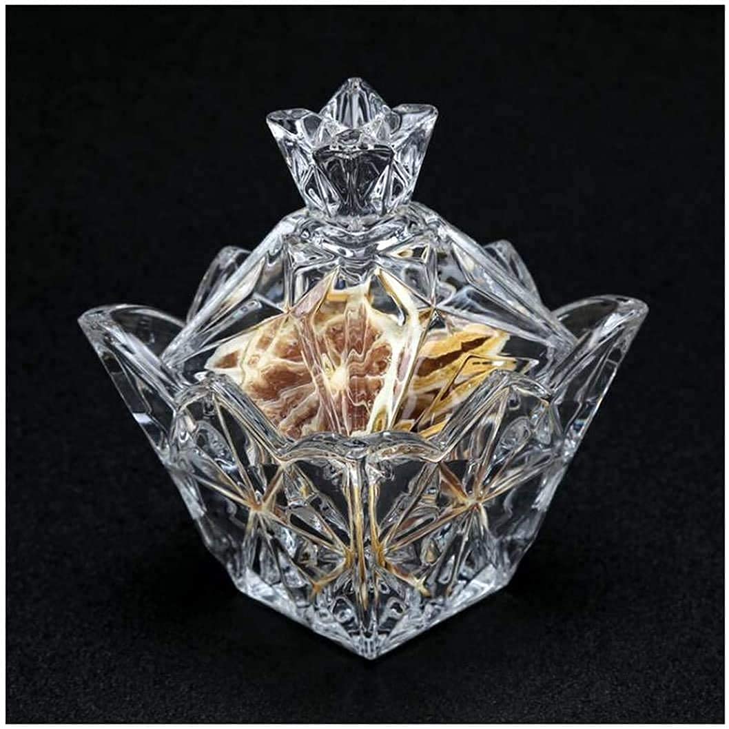 Crystal Clear Candy Box Candy with Lids Crystal Weave Candy Box Crystal Glass Covered Sugar Bowl Cookie Jar(Small/Clear) Glass Candy Bowl (Pack of 2)