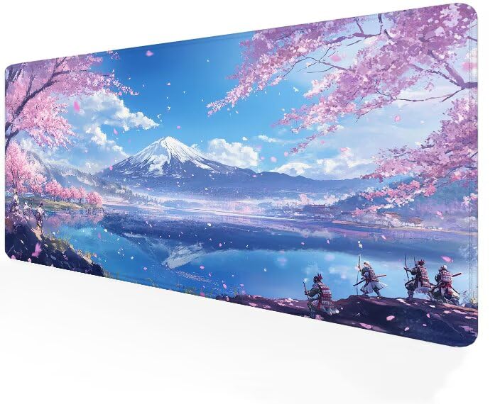 Desk mat grand format lavable avec motif japonais fleurs de cerisier pour PC portable