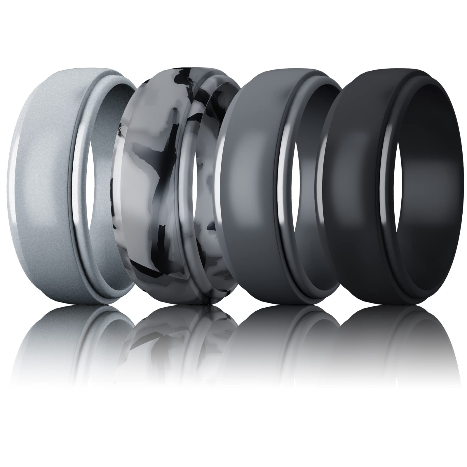 BiKontrun Mens Silicone Wedding Rings, Rubber Ring Bands For Men, Black Blue Camo Engagement Band, Best for Workout, 1-4 Pack, 8mm Wide, 2mm Thick