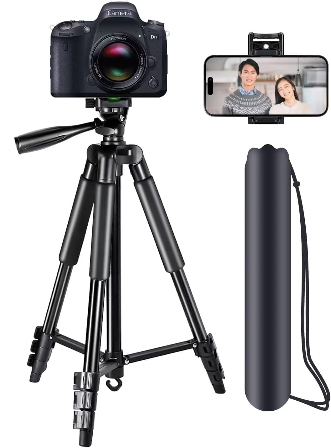Amazon | カメラ三脚 ビデオカメラ スマホ 三脚 3WAY雲台 5段階伸縮