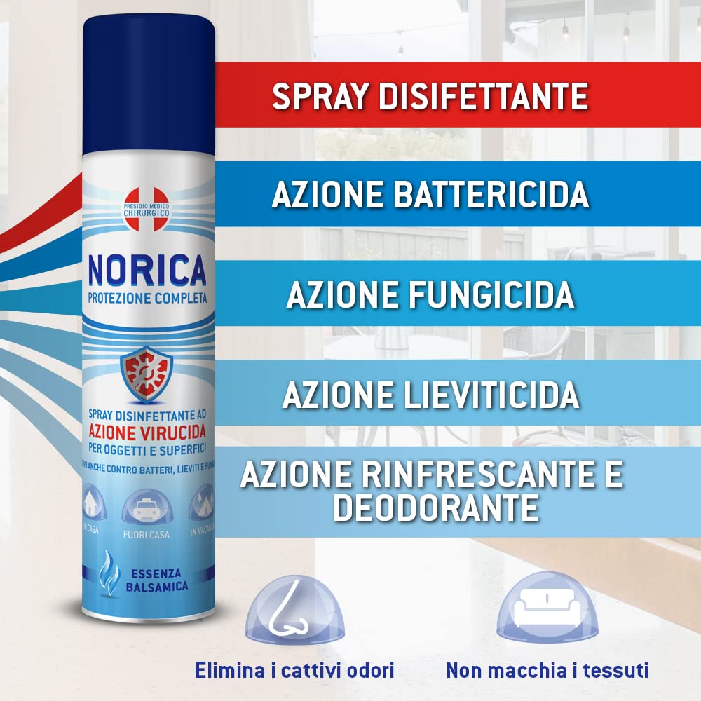 Norica Spray Disinfettante Igienizzante Tessuti e Oggetti 300 ml Protezione Completa