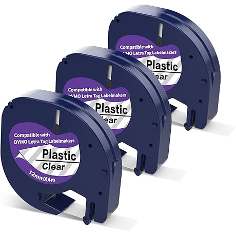 DYMO LetraTag Refills 16952 Compatible Labels, 3-Pack Clear Plastic Label Tape Replacement...