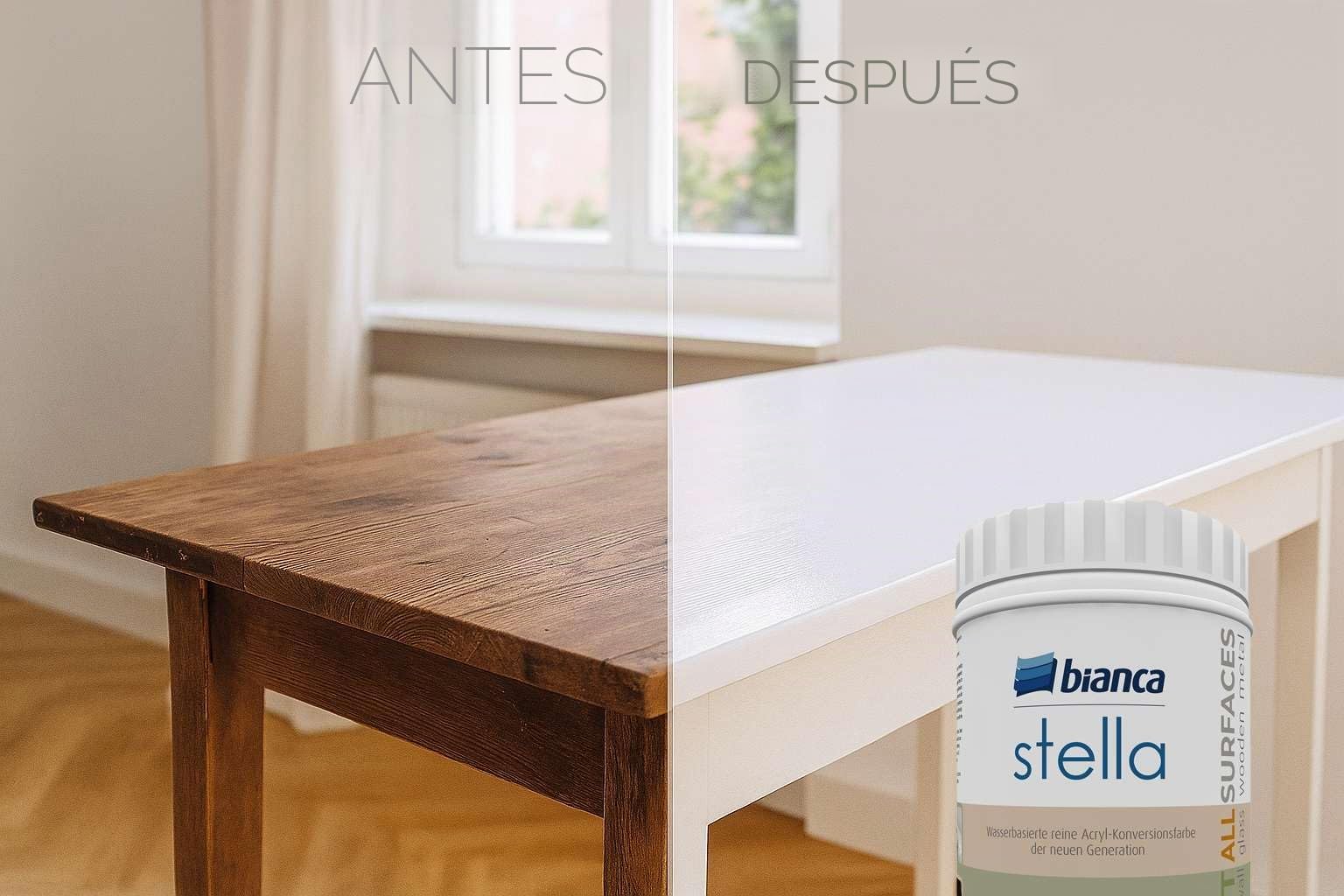 Bianca Stella Pintura para muebles premium sin lijado para cocina y baño, Verde niebla, Brillante, 1000ml, a base de agua, pintura acrílica para todas las superficies, madera, azulejos, metal